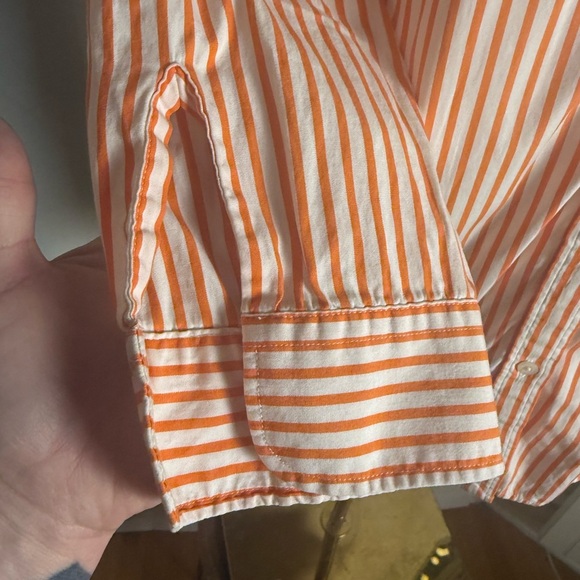 Lauren Ralph Lauren Orange Striped Button Down Shirt 3/4 Sleeves - Picture 4 of 9